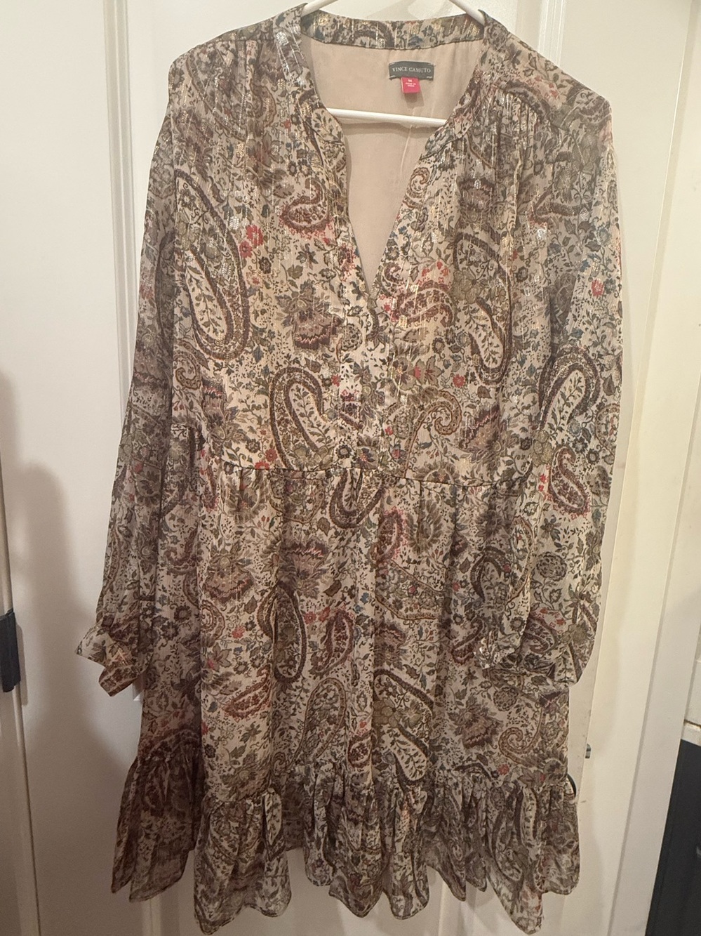 Vince Camuto Paisley Metallic Ruffle Hem Dress Size Medium